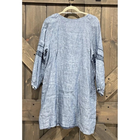 Sanctuary Mirabell Blue‎ Denim Linen Shift Embroidered Lace up Dress Large NWT - Picture 6 of 12